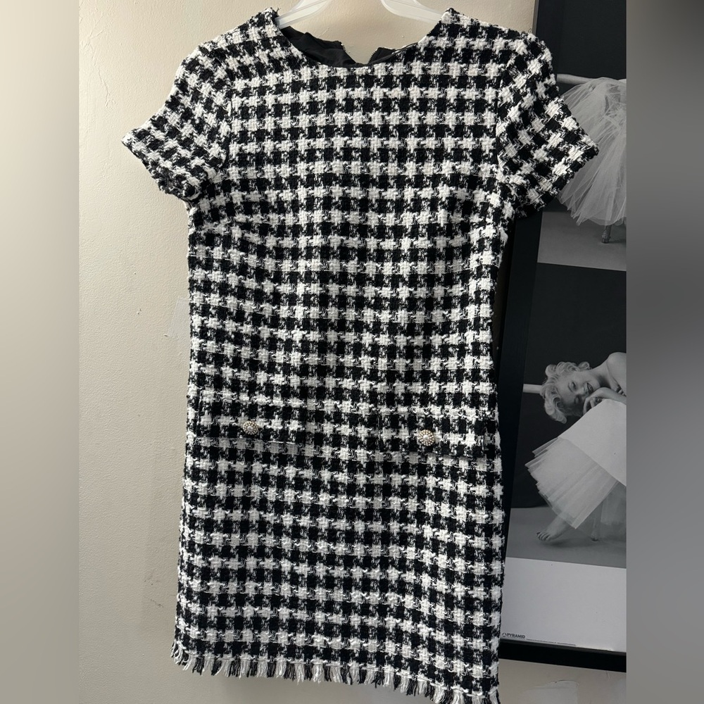 BeBop Black & White Tweed Pearl Embellished Short Sleeve dress size S/P